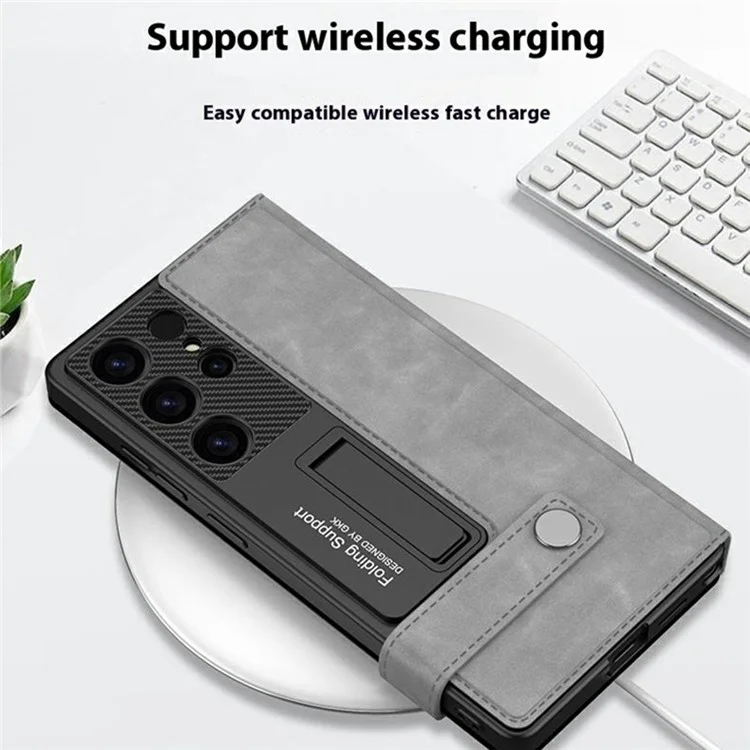Étui pour Samsung Galaxy S23 Ultra GKK avec porte-cartes, support, revêtement en cuir et fermeture magnétique - Marron