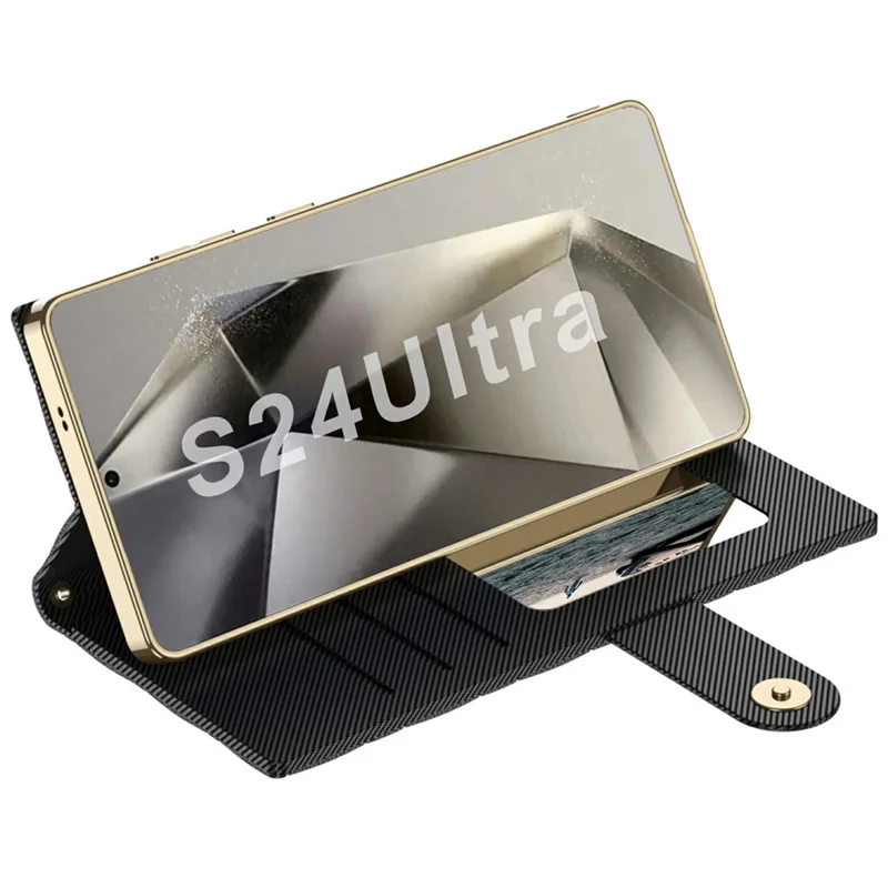 GKK Hülle für Samsung Galaxy S24 Ultra mit Kartenfach, Spiegel, Elektroplattierung, Leder-Flip-Cover, Rautenmuster - Schwarz