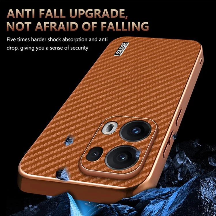 AZNS For Oppo Reno13 Pro 5G Case Electroplating Carbon Fiber Texture PU + TPU Phone Cover - Brown