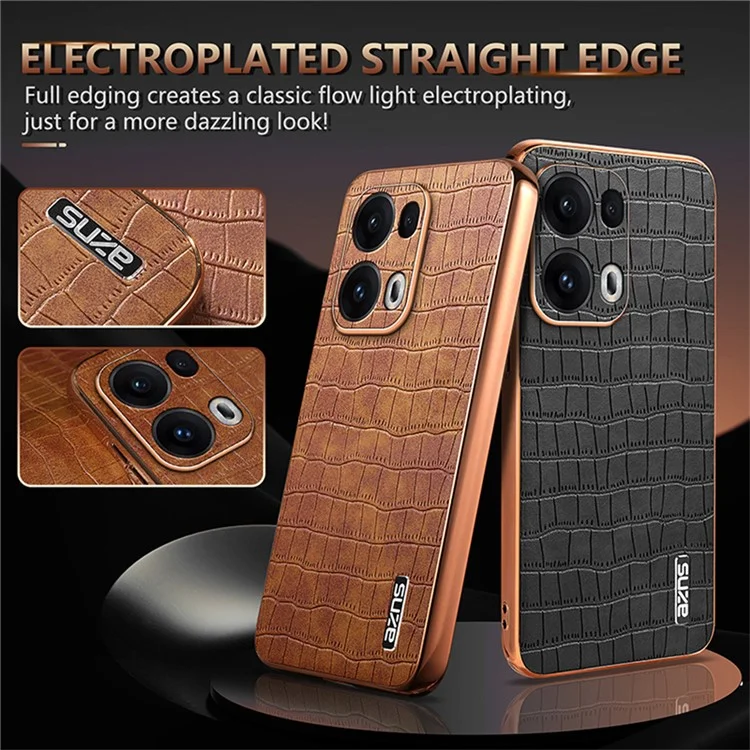 AZNS For Oppo Reno13 Pro 5G Case Electroplating Crocodile Texture PU + TPU Phone Cover - Brown