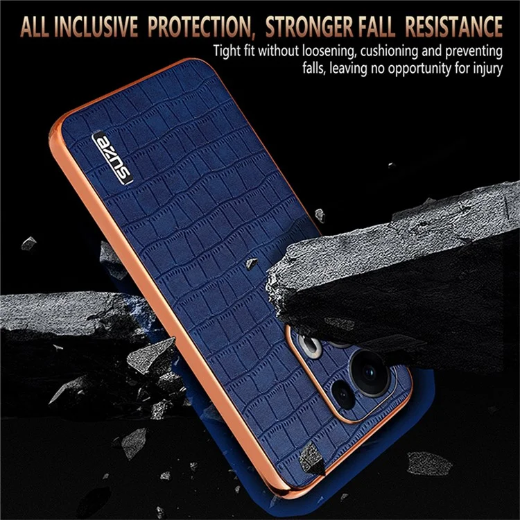 AZNS For Oppo Reno13 Pro 5G Case Electroplating Crocodile Texture PU + TPU Phone Cover - Brown