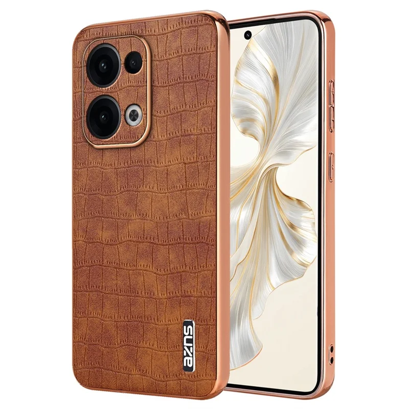 AZNS For Oppo Reno13 5G (Global) Case Electroplating Crocodile Texture PU + TPU Phone Cover - Brown