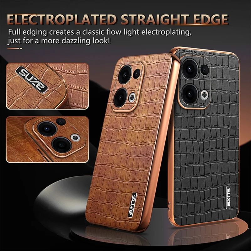 AZNS For Oppo Reno13 5G (Global) Case Electroplating Crocodile Texture PU + TPU Phone Cover - Brown
