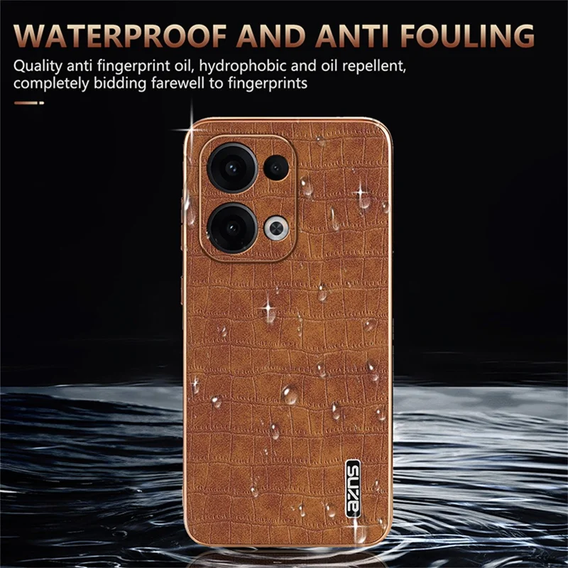 AZNS For Oppo Reno13 5G (Global) Case Electroplating Crocodile Texture PU + TPU Phone Cover - Brown