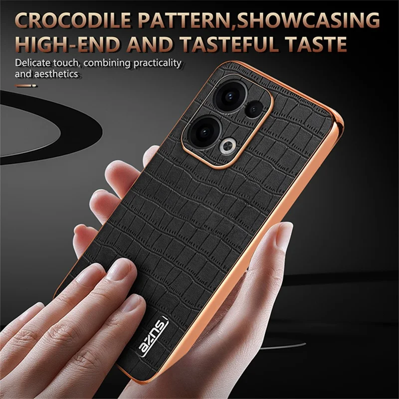 AZNS For Oppo Reno13 5G (Global) Case Electroplating Crocodile Texture PU + TPU Phone Cover - Brown
