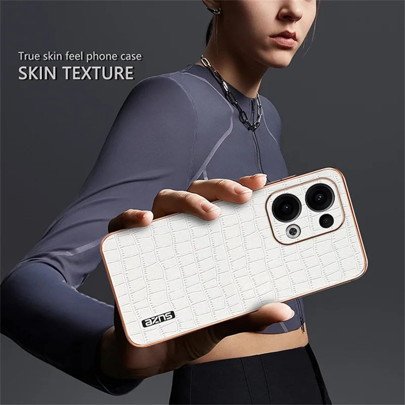 AZNS For Oppo Reno13 5G (Global) Case Electroplating Crocodile Texture PU + TPU Phone Cover - Brown