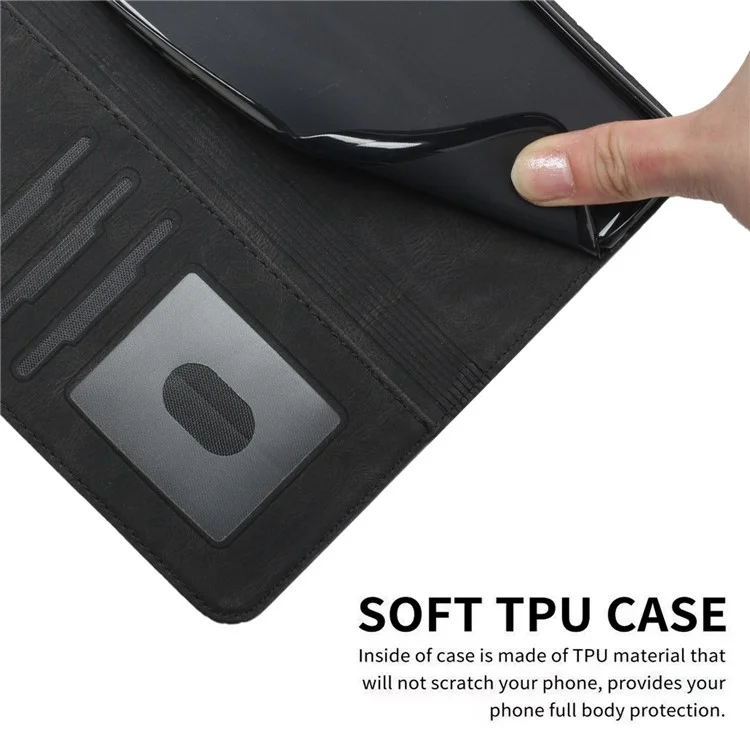 For iPhone 14 Phone Case with Strap Imprint PU Leather Wallet Stand Cover - Black