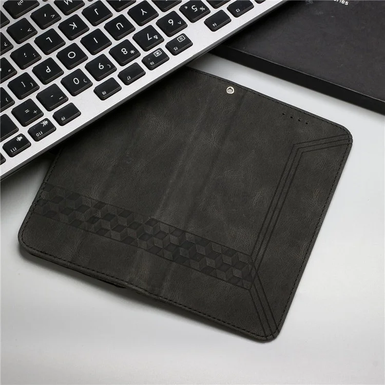 For iPhone 14 Phone Case with Strap Imprint PU Leather Wallet Stand Cover - Black