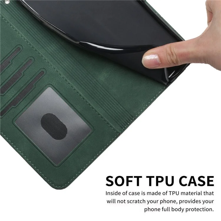 For iPhone 14 Pro Phone Case with Strap Imprint PU Leather Wallet Stand Cover - Green