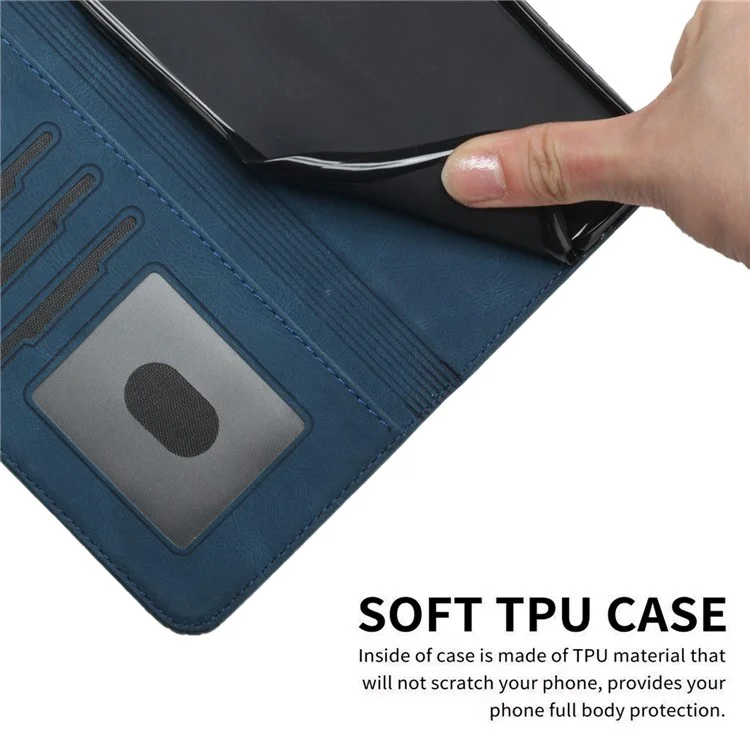 For iPhone 14 Plus Phone Case with Strap Imprint PU Leather Wallet Stand Cover - Blue