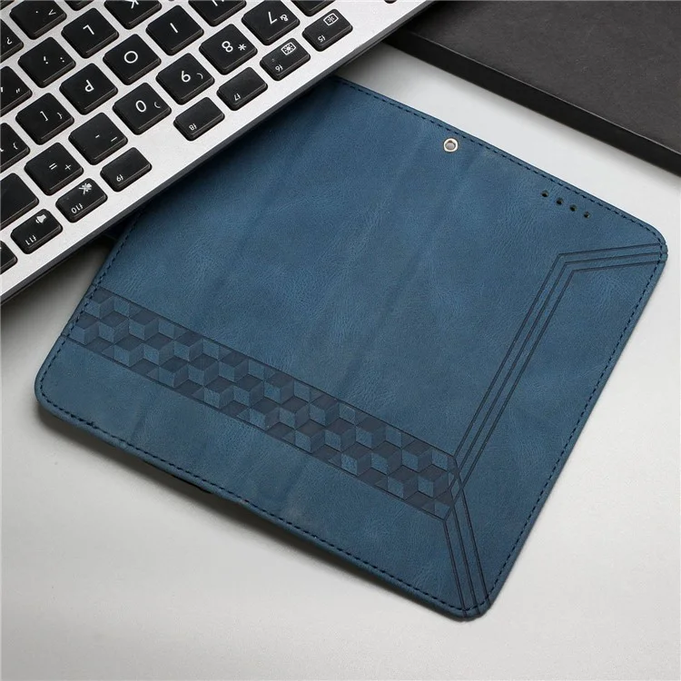 For iPhone 14 Plus Phone Case with Strap Imprint PU Leather Wallet Stand Cover - Blue