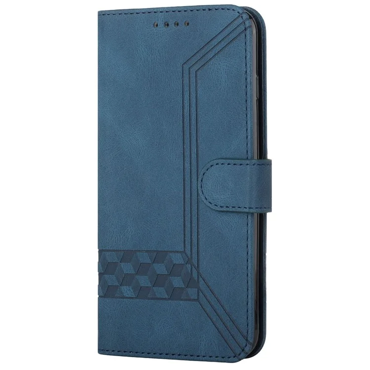 For iPhone 14 Plus Phone Case with Strap Imprint PU Leather Wallet Stand Cover - Blue