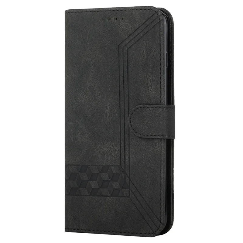 For iPhone 14 Plus Phone Case with Strap Imprint PU Leather Wallet Stand Cover - Black