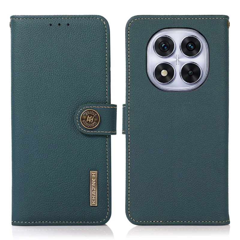 KHAZNEH Wallet Case for Xiaomi Redmi Note 14 Pro 5G / Poco X7 5G Genuine Cow Leather Phone Cover - Green