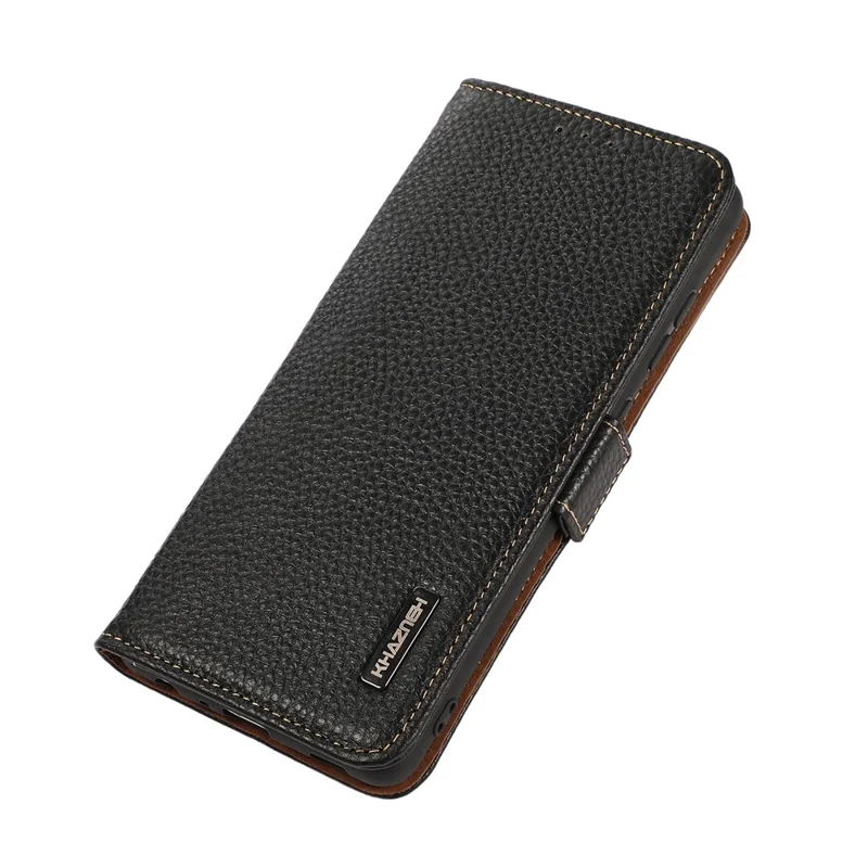 KHAZNEH Phone Case for Xiaomi Redmi Note 14 Pro 5G / Poco X7 5G Genuine Cow Leather Cover RFID Blocking - Black