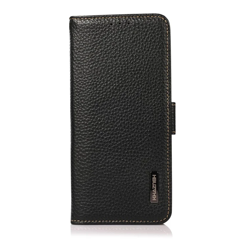 KHAZNEH Phone Case for Xiaomi Redmi Note 14 Pro 5G / Poco X7 5G Genuine Cow Leather Cover RFID Blocking - Black