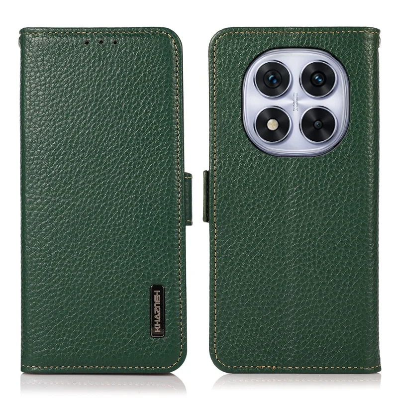 KHAZNEH Phone Case for Xiaomi Redmi Note 14 Pro 5G / Poco X7 5G Genuine Cow Leather Cover RFID Blocking - Green
