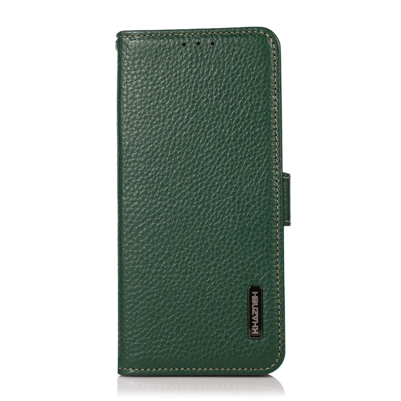 KHAZNEH Phone Case for Xiaomi Redmi Note 14 Pro 5G / Poco X7 5G Genuine Cow Leather Cover RFID Blocking - Green