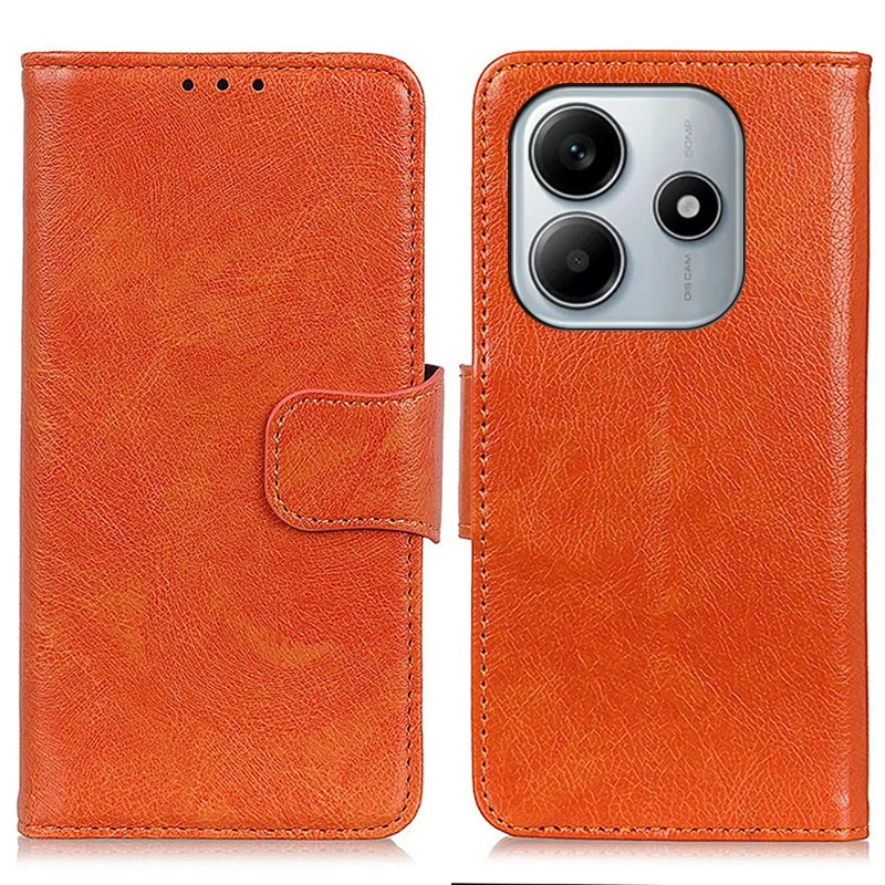 For Xiaomi Redmi Note 14 5G Case Nappa Texture Split Leather Wallet Phone Cover - Orange