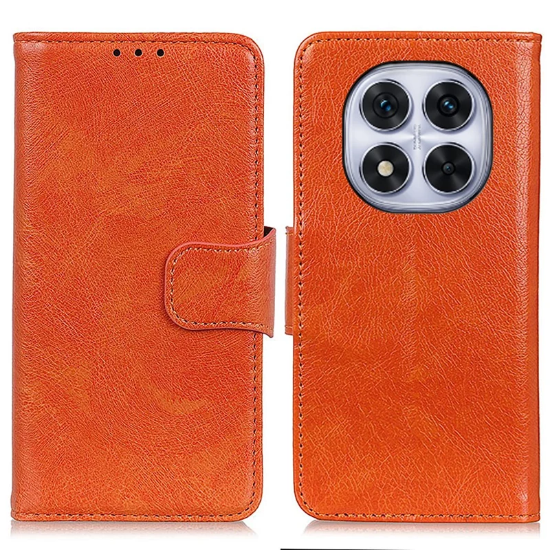 For Xiaomi Redmi Note 14 Pro 4G Case Nappa Texture Split Leather Wallet Phone Cover - Orange