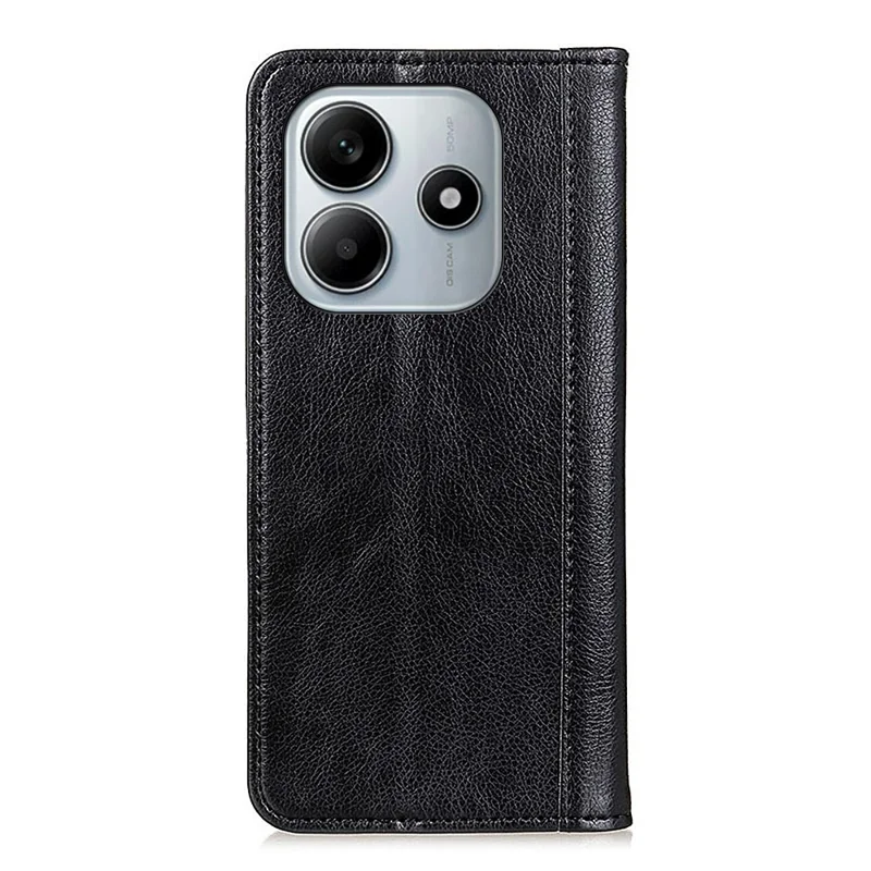 Capa de suporte para Xiaomi Redmi Note 14 5G, de couro dividido com textura de lichia, capa carteira de telefone - Preto