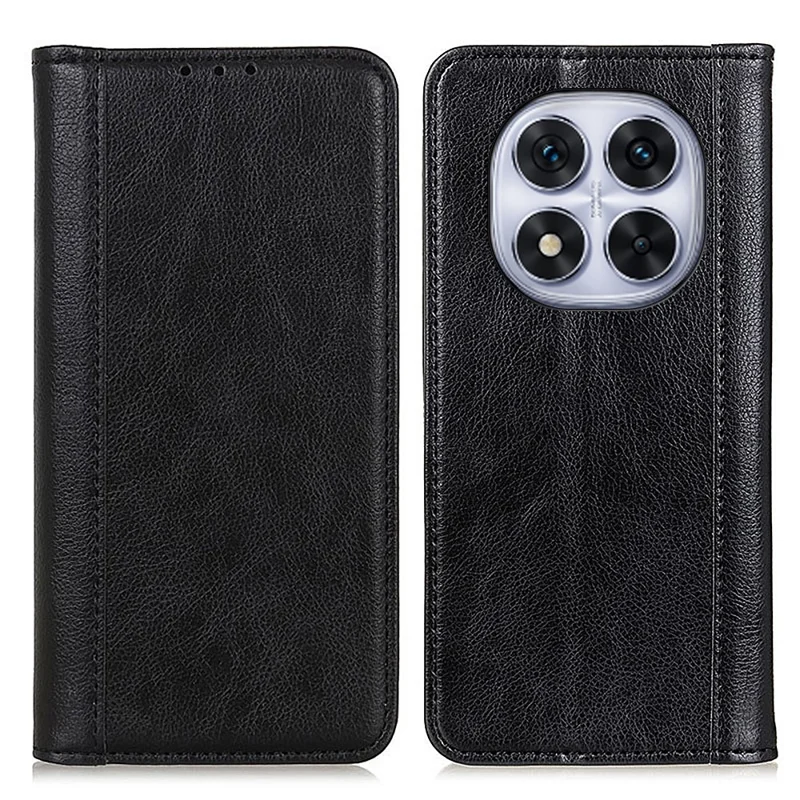 For Xiaomi Redmi Note 14 Pro 5G / Poco X7 5G Stand Case Split Leather Litchi Texture Wallet Phone Cover - Black