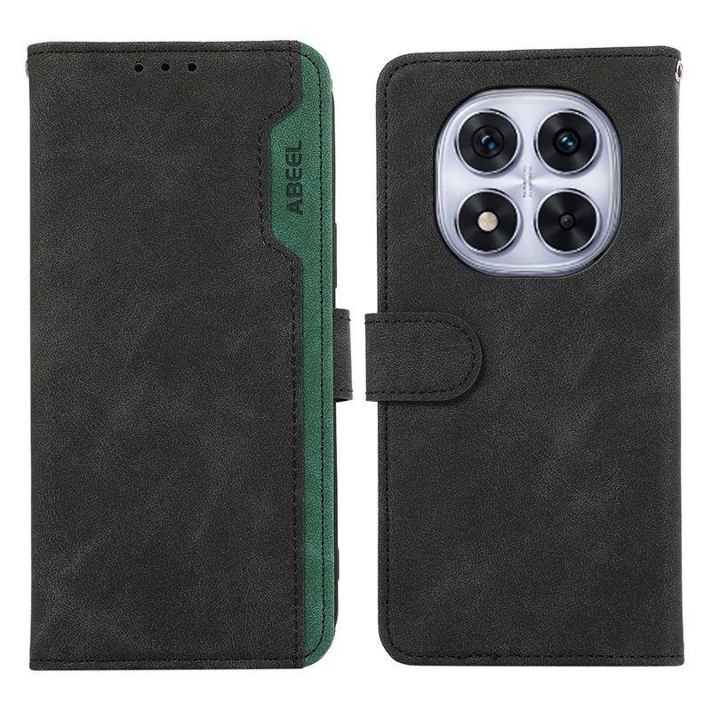 ABEEL Custodia per Xiaomi Redmi Note 14 Pro 5G, rivestimento in pelle a contrasto di colori, copertura flip per telefono con blocco RFID - Nero