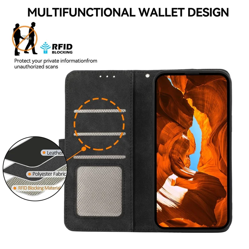 ABEEL Custodia per Xiaomi Redmi Note 14 Pro 5G, rivestimento in pelle a contrasto di colori, copertura flip per telefono con blocco RFID - Nero