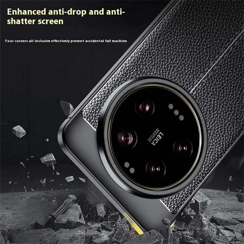 Für Xiaomi 15 Ultra Hülle Litchi Textur TPU flexibler Handycover, Schwarz