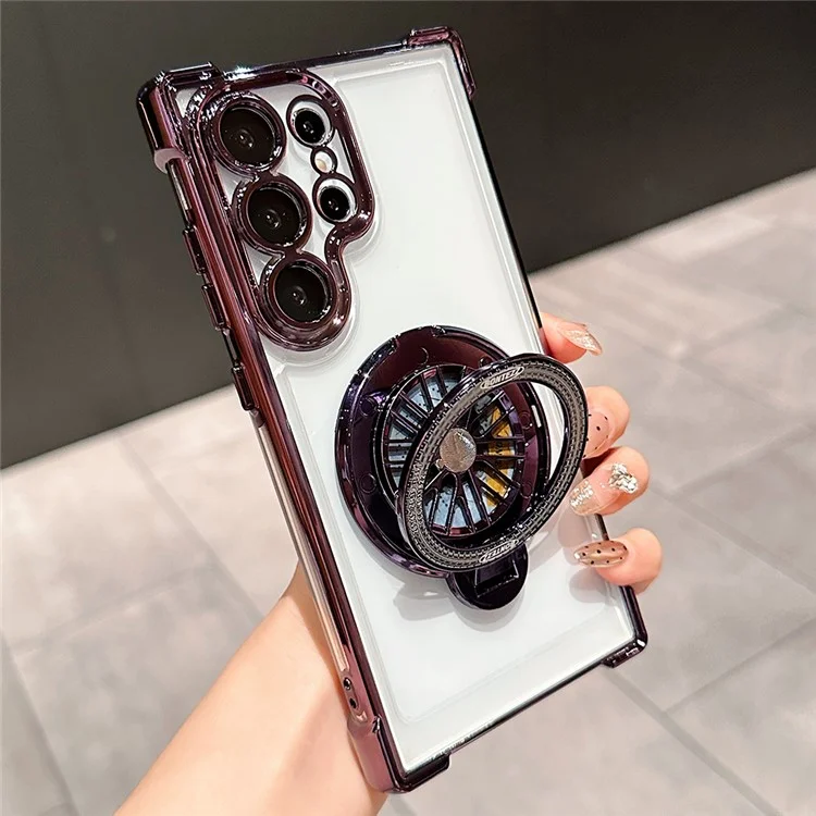 For Samsung Galaxy S25 Ultra Phone Case Gyroscope Kickstand Electroplating TPU PC Mobile Cover - Purple