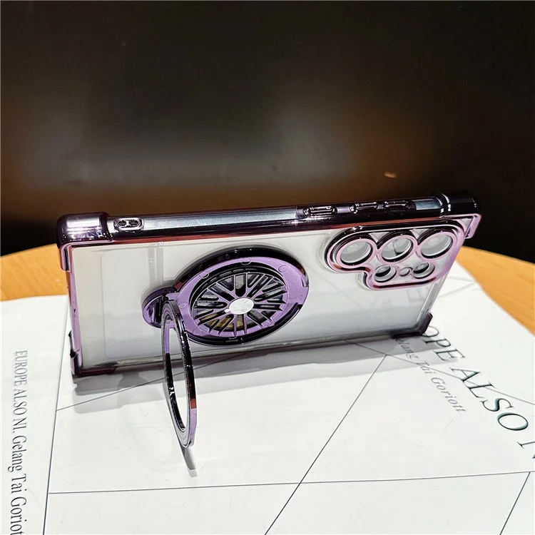 For Samsung Galaxy S25 Ultra Phone Case Gyroscope Kickstand Electroplating TPU PC Mobile Cover - Purple