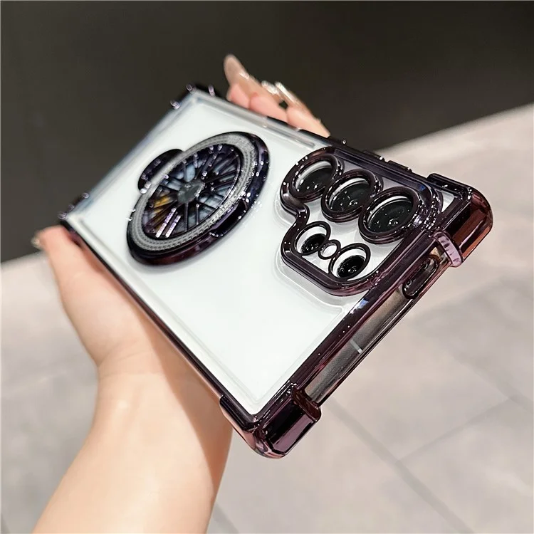 For Samsung Galaxy S25 Ultra Phone Case Gyroscope Kickstand Electroplating TPU PC Mobile Cover - Purple