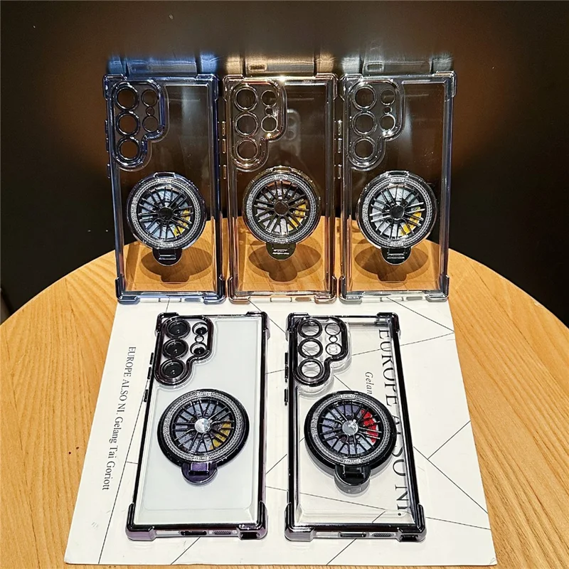 For Samsung Galaxy S24 Ultra Phone Case Gyroscope Kickstand Electroplating TPU PC Mobile Cover - Silver