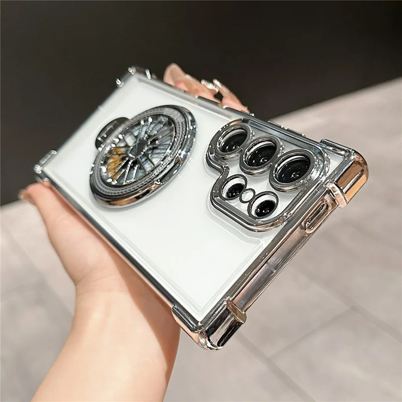 For Samsung Galaxy S24 Ultra Phone Case Gyroscope Kickstand Electroplating TPU PC Mobile Cover - Silver