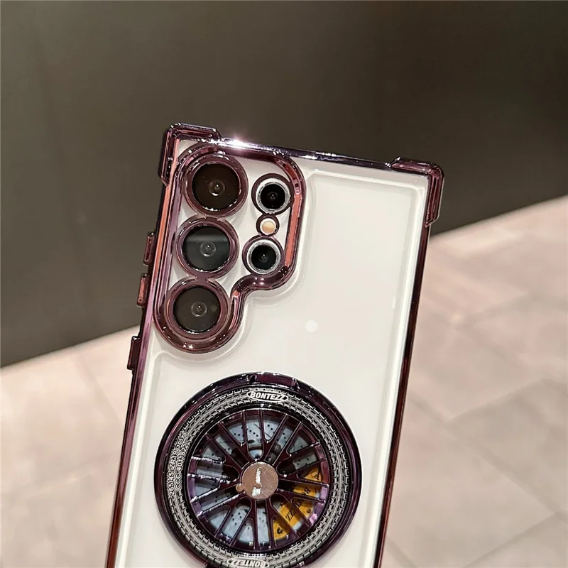 For Samsung Galaxy S24 Ultra Phone Case Gyroscope Kickstand Electroplating TPU PC Mobile Cover - Silver