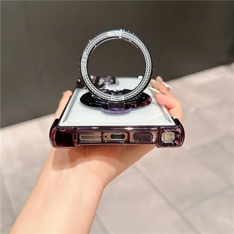 For Samsung Galaxy S23 Ultra Phone Case Gyroscope Kickstand Electroplating TPU PC Mobile Cover - Black