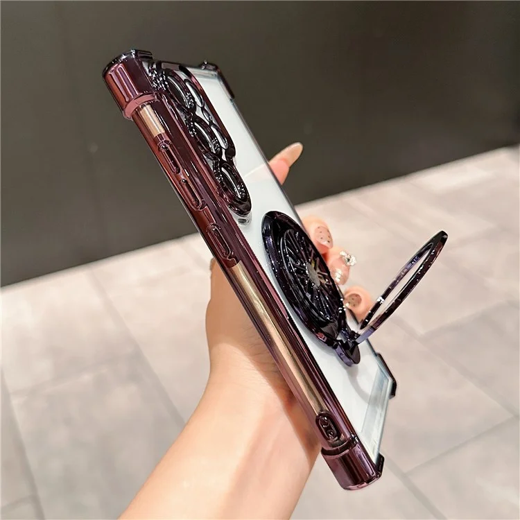 For Samsung Galaxy S23 Ultra Phone Case Gyroscope Kickstand Electroplating TPU PC Mobile Cover - Black