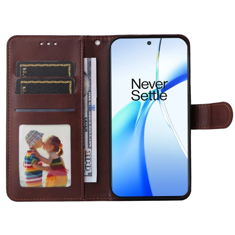 Capa de carteira para OnePlus 13R 5G / Ace 5 5G / Ace 5 Pro 5G - Couro marrom