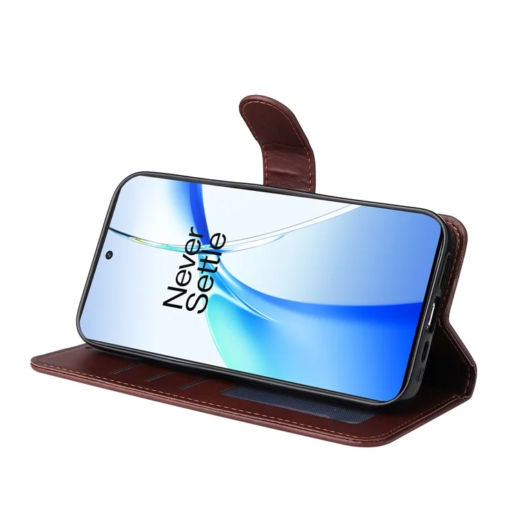 Capa de carteira para OnePlus 13R 5G / Ace 5 5G / Ace 5 Pro 5G - Couro marrom