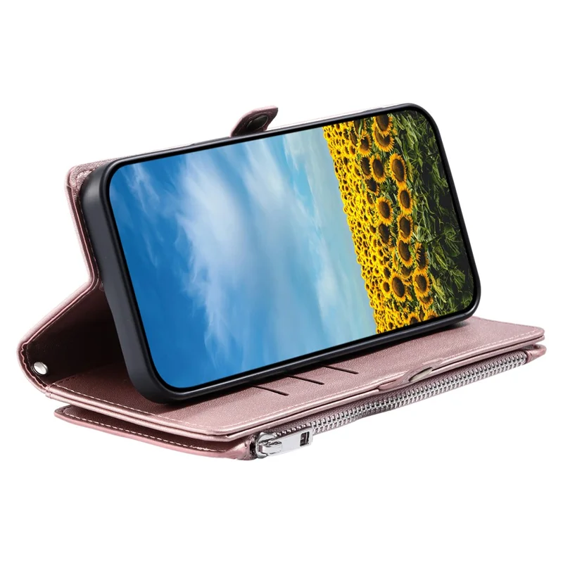 For Xiaomi Redmi Note 14 4G (163.25mm) Leather Case TPU+PU Wallet Phone Cover with Strap - Rose Gold
