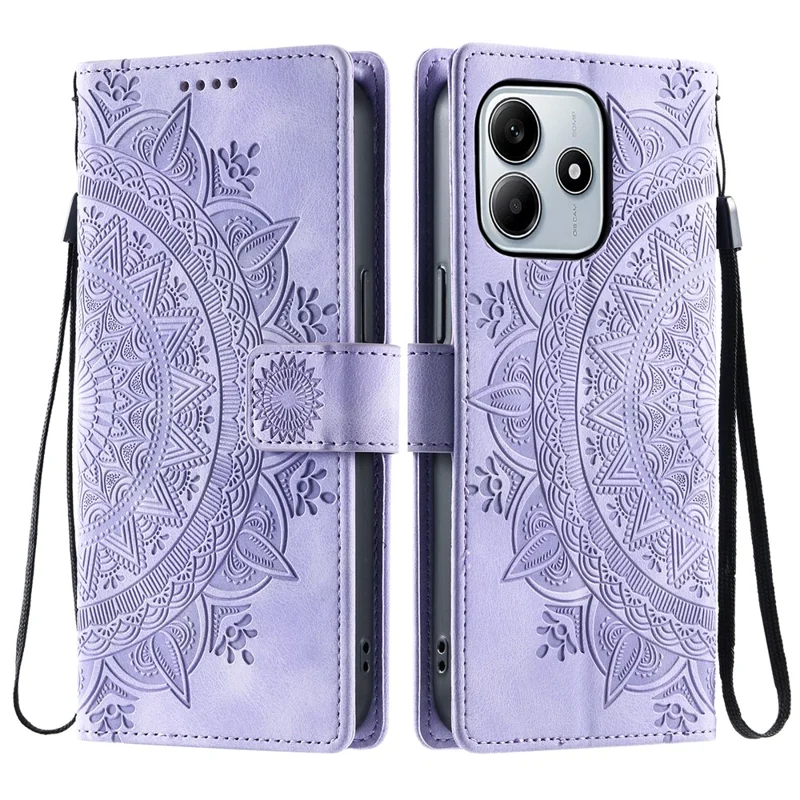 Voor Xiaomi Redmi Note 14 4G (163,25 mm) hoesje met afdruk van totem, wallet van lederen telefoonhoes met huidgevoel - Paars