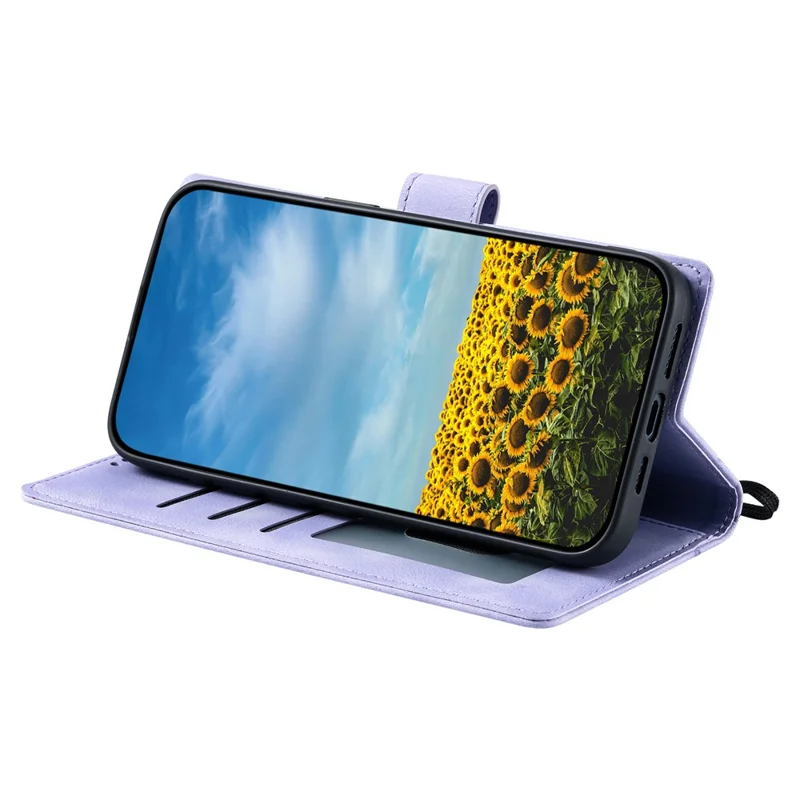 Voor Xiaomi Redmi Note 14 4G (163,25 mm) hoesje met afdruk van totem, wallet van lederen telefoonhoes met huidgevoel - Paars