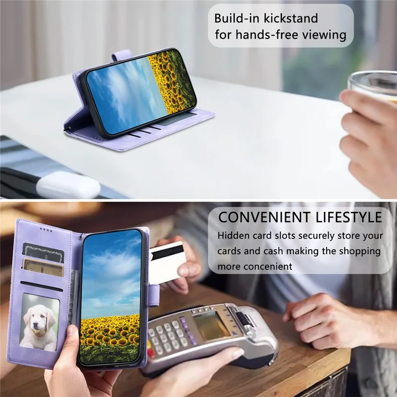 Voor Xiaomi Redmi Note 14 4G (163,25 mm) hoesje met afdruk van totem, wallet van lederen telefoonhoes met huidgevoel - Paars