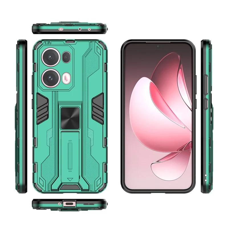 For Oppo Reno13 Pro 5G Case PC + TPU Shockproof Phone Cover with Kickstand - Green