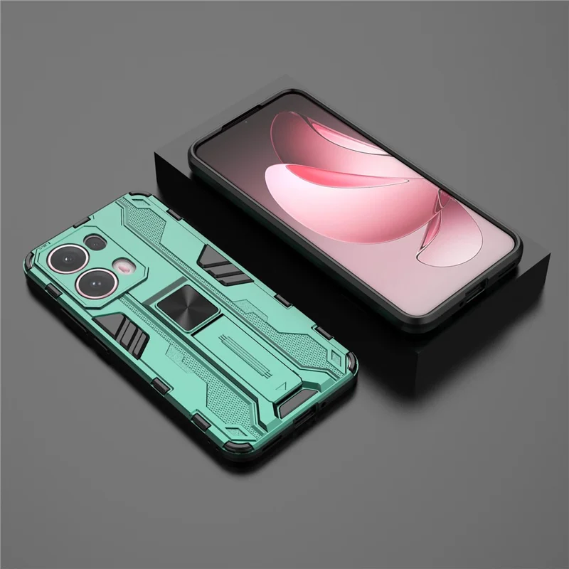 For Oppo Reno13 Pro 5G Case PC + TPU Shockproof Phone Cover with Kickstand - Green