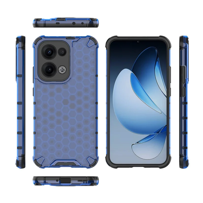 Coque pour Oppo Reno13 5G (Global) en PC + TPU, forme en nid d'abeille - Bleu