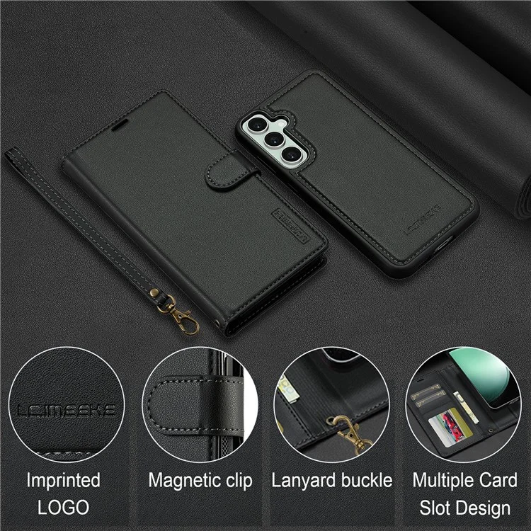 LC.IMEEKE L2 Serie per Samsung Galaxy A56 5G Custodia in pelle PU Portafoglio Staccabile Custodia magnetica per telefono - Nero