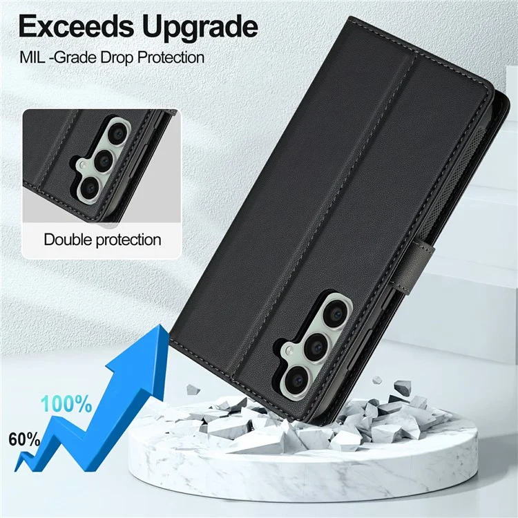 LC.IMEEKE L2 Serie per Samsung Galaxy A56 5G Custodia in pelle PU Portafoglio Staccabile Custodia magnetica per telefono - Nero