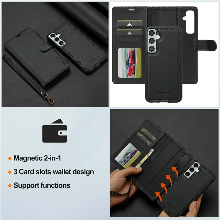 LC.IMEEKE L2 Serie per Samsung Galaxy A56 5G Custodia in pelle PU Portafoglio Staccabile Custodia magnetica per telefono - Nero