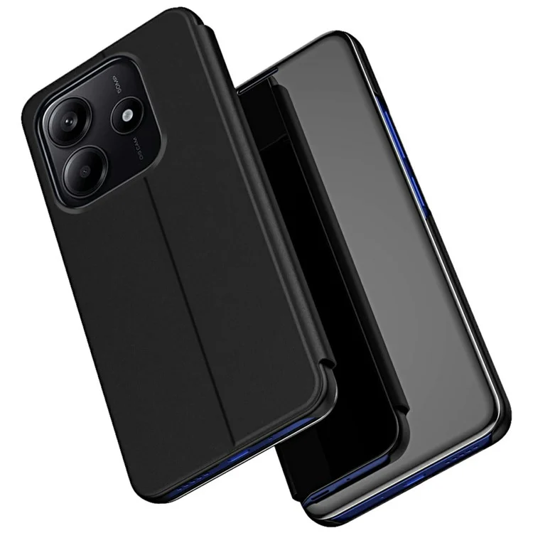 Für Xiaomi Redmi Note 14 5G Hülle Sichtfenster Ständer Leder Flip Handyhülle - Schwarz